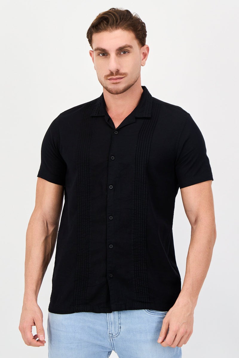 Threadbare Men Regular Fit Solid Short Sleeve Casual Shirt, Black - Image 1